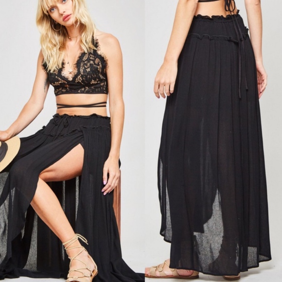 ADELYN Boho Maxi Skirt - BLACK - Picture 2 of 2